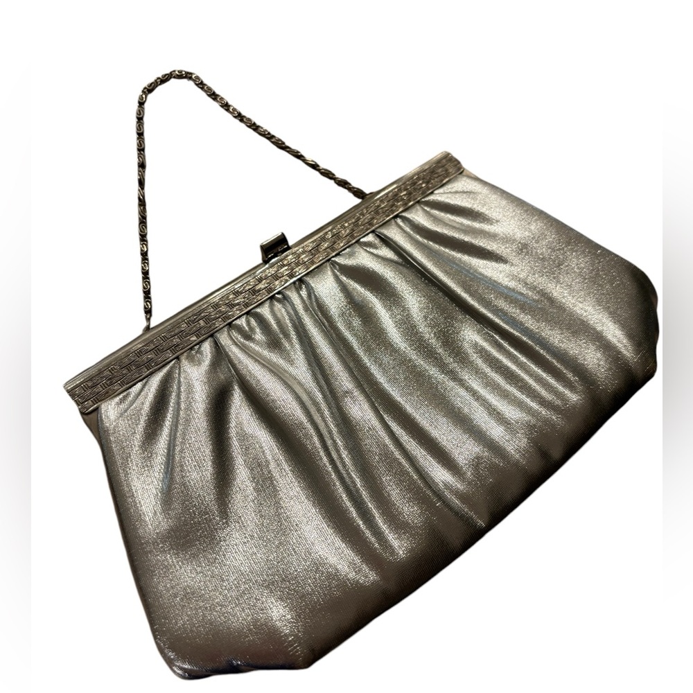 Vintage silver Mardane U.S.A clutch with mini clutch